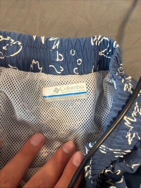 Columbia Blue and White Patterned Swim Trunks